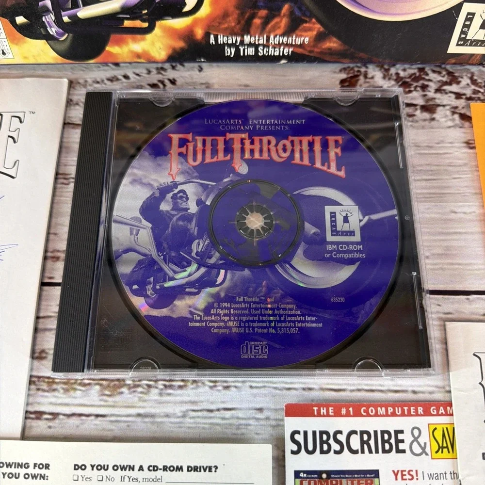 Full Throttle (PC, 1995) - LucasArts - Rare Complete (CIB) Big Box - VERY GOOD!